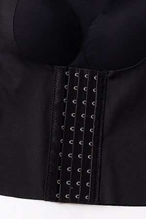 Black sculpting bodice tank top with hook-and-eye closure detail