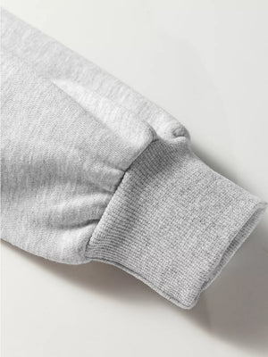 Grey cotton relaxed two-piece set sleeve detail with ribbed cuff