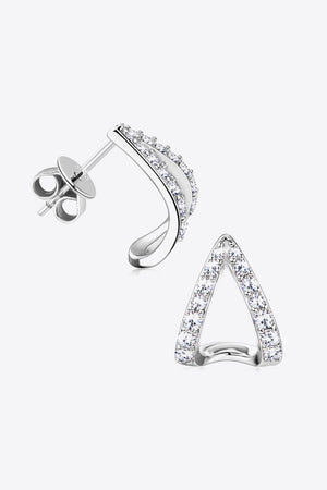 Silver geometric open hoop earrings with moissanite accents