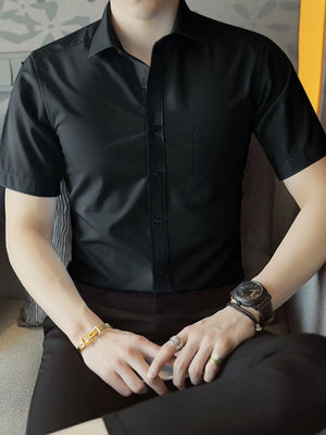 Men's Short Sleeve Slim Fit Casual Shirt in Light Blue, side view