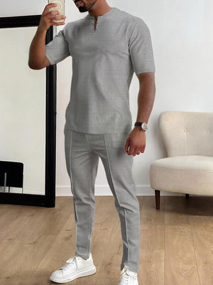 Men's Casual Short-sleeve Lounge Set Plus Size, front view