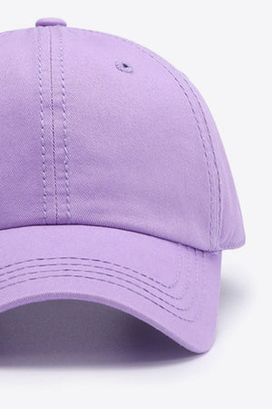 Purple canvas baseball cap with stitched details and eyelet.