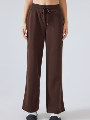 Relaxed palazzo sweatpants in chocolate brown with drawstring waist and wide leg