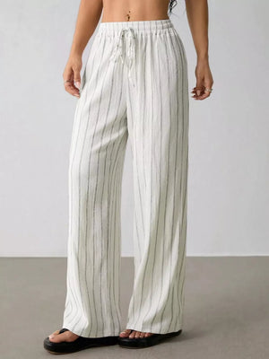 Striped Wide-leg Drawstring Pants, front view