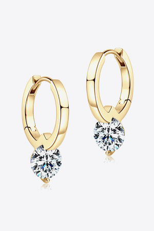 Gold huggie hoop earrings with dangling solitaire gemstone accents