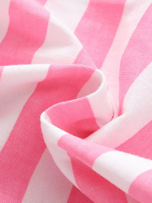 Pink and white striped cotton baby outfit fabric detail