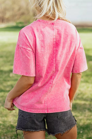 Solid Color Cotton Mineral Washed Oversize Tee in Mint Blue, side view