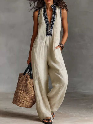 Full Size Sleeveless Wide-leg Jumpsuit Plus Size in Sky Blue, front view
