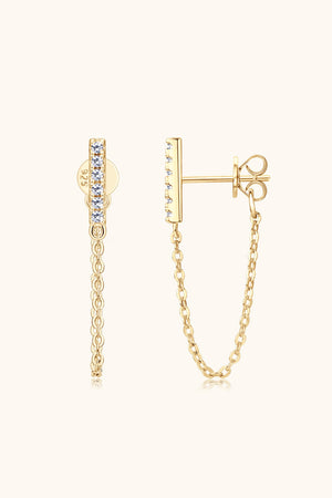 Gold chain cascade bar earrings with clear stones and 925 marking