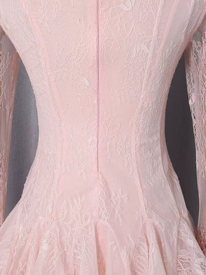 Lace Flare Sleeve Mini Dress in Pink, fit detail