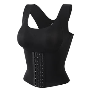 Black sculpting bodice tank top with hook-and-eye closure detail