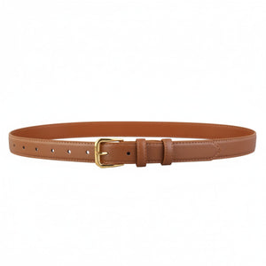 Brown cowhide leather belt with gold buckle and adjustable holes