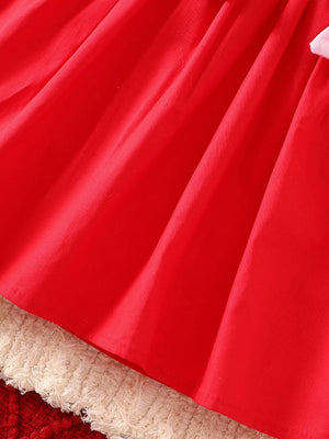 Children's Bow Long Sleeve Dress in Red, back view