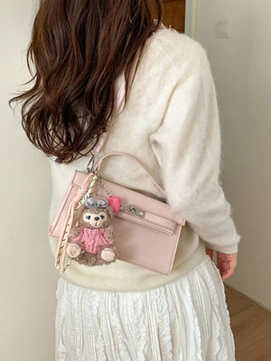 Croc-embossed Pu Leather Crossbody Bag in Pink, fit detail