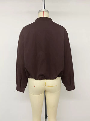 Zip Up Dropped Shoulder Jacket in Coffee Brown, view 14