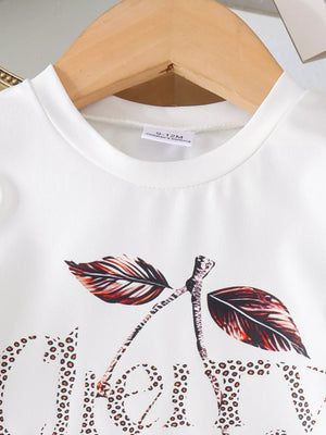 Children's Cherry Leopard Tee And Flare Pants Set in White, side view