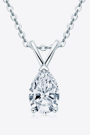 Silver pear cut moissanite pendant necklace with delicate chain