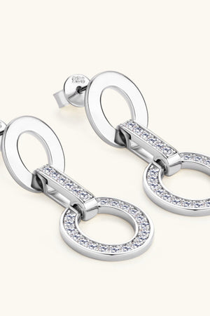 Silver geometric pavé drop earrings with oval links and sparkling cubic zirconia accents.