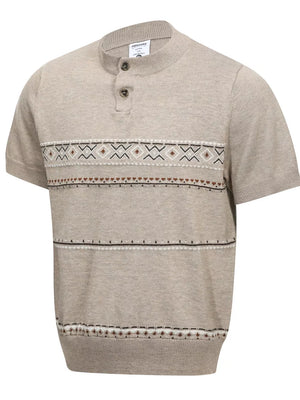 Men's Short Sleeve Henley Knit Top in Khaki, fit detail