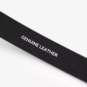 Black cowhide leather belt with embossed genuine leather detail