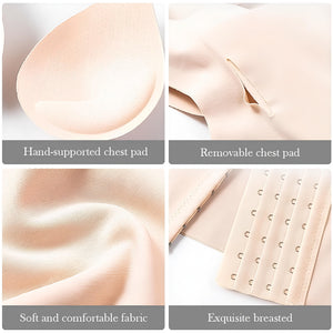 Apricot sculpting bodice tank with removable chest pad and hook-and-eye closure.