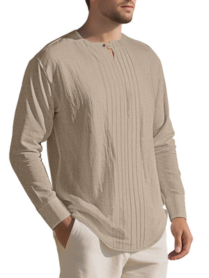 Men's Casual Pleated Long Sleeve Shirt Plus Size, back view