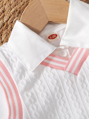 Children's Long Sleeve Shirt & Knit Vest And Jeans Set in White, side view