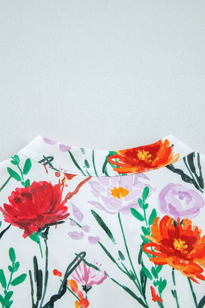 Floral Print 3/4 Puff Sleeve Mini Dress in Floral, fit detail