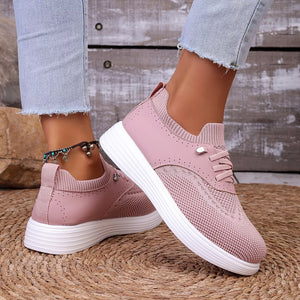 Round Toe Lace Up Sneakers in Pink, editorial view