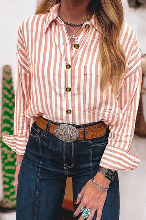 Stripe Western Button Down Long Sleeve Shirt, back view