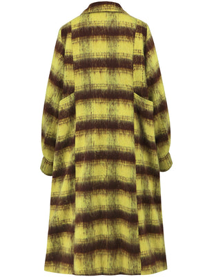Checked plaid cocoon coat in lime with oversized fit and patch pockets.