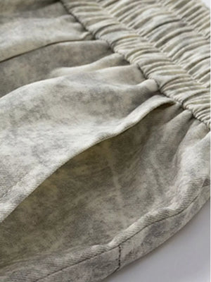 Men's Plus Size Lightweight Textured Shirt And Shorts Set in Beige, close-up detail