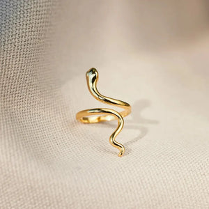 Gold finish serpentine coil ring with sculptural snake design