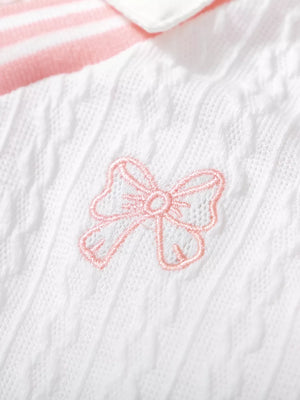 Children's Long Sleeve Shirt & Knit Vest And Jeans Set in White, close-up detail