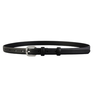 Black cowhide leather belt with silver buckle and adjustable holes