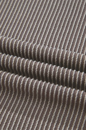 Brown ribbed knit two-piece set with cream stripe detail