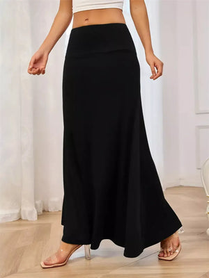 Flowy Maxi Skirt With Wide Waistband, model styling view