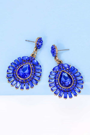 Royal blue gemstone burst dangle earrings with gold-tone metal.
