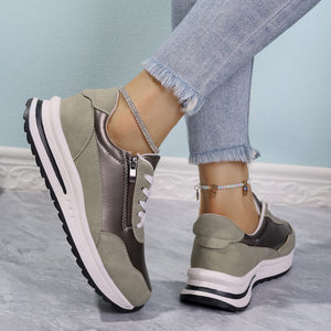 Zipper detail lace up sneakers in grey with a chunky sole.