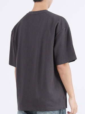 Men's dark gray cotton crew neck half sleeve t-shirt with decorative stitching detail.