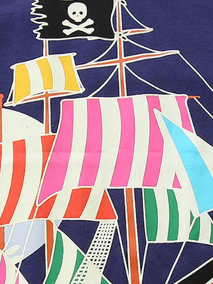 Toddler boys' cotton underwear set with a nautical pirate ship and skull flag print in dark navy.