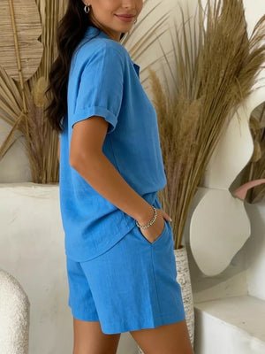 Full Size Button-up Shirt And Shorts Set Plus Size, side view