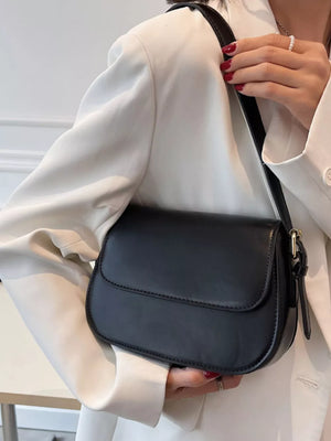 Pu Leather Small Shoulder Bag in Black, close-up detail