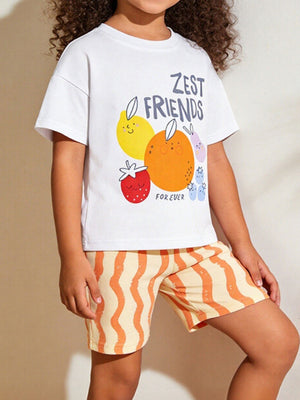 Cheerful toddler graphic tee and cotton shorts set.