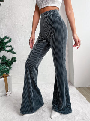 Textured corduroy bell bottom trousers in Teal, featuring a high waist and flared leg.