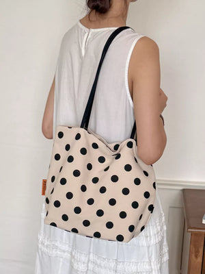 Polka Dot Shoulder Bag in Cream, fabric detail