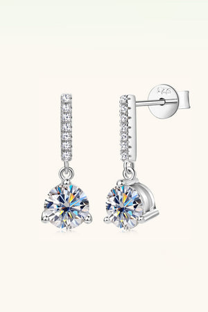 Silver drop earrings with clear cubic zirconia studs and a round solitaire gem.