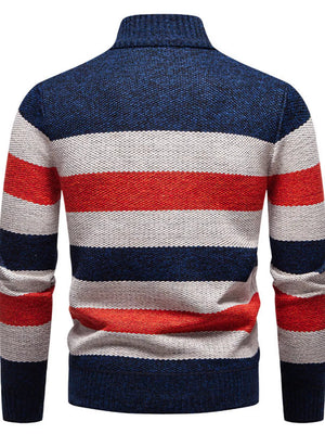 Men's Plus Size Striped Quarter-zip Sweater, editorial view