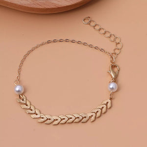 Wheat-spike 18k Gold-plated Faux Pearl Jewelry Set in Gold, fabric detail