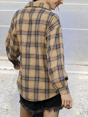 Plaid Button Up Long Sleeve Shirt, close-up detail